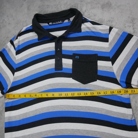 Travis Matthew Mens Large Black Blue Multicolored Stripe Short Sleeve Polo Shirt - Picture 8 of 12